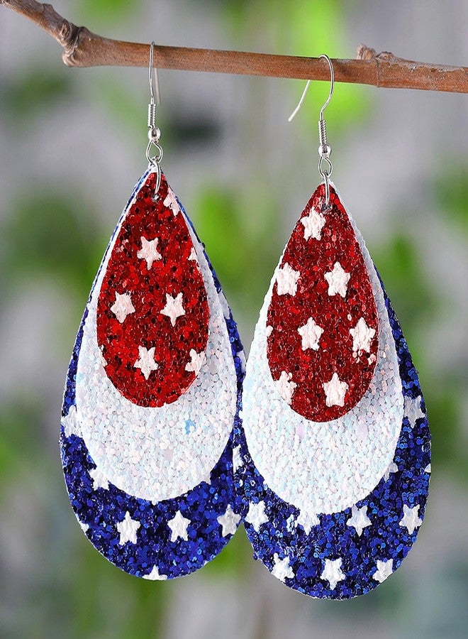 Nanafast American Flag Earrings for Women PU Leather 4th of July Dangle Earrings Patriotic USA Earrings Red White Blue Accessories-Teardrop 6 - Image 3