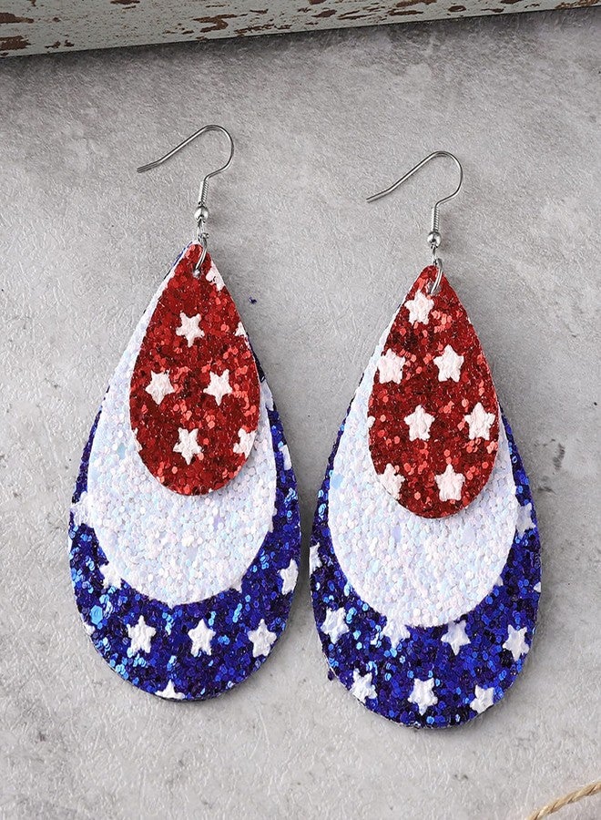 Nanafast American Flag Earrings for Women PU Leather 4th of July Dangle Earrings Patriotic USA Earrings Red White Blue Accessories-Teardrop 6 - Image 4