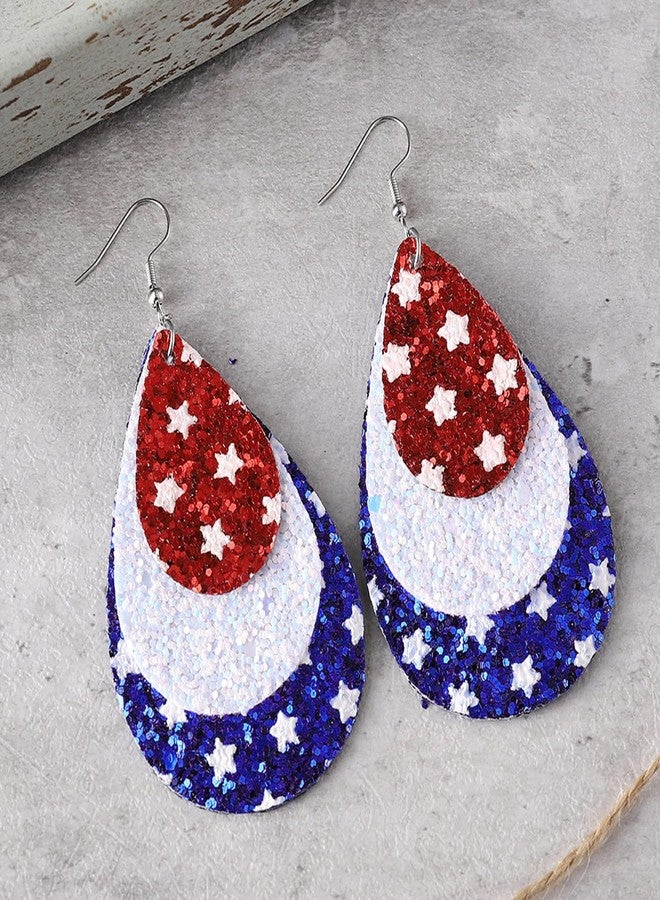 Nanafast American Flag Earrings for Women PU Leather 4th of July Dangle Earrings Patriotic USA Earrings Red White Blue Accessories-Teardrop 6 - Image 5