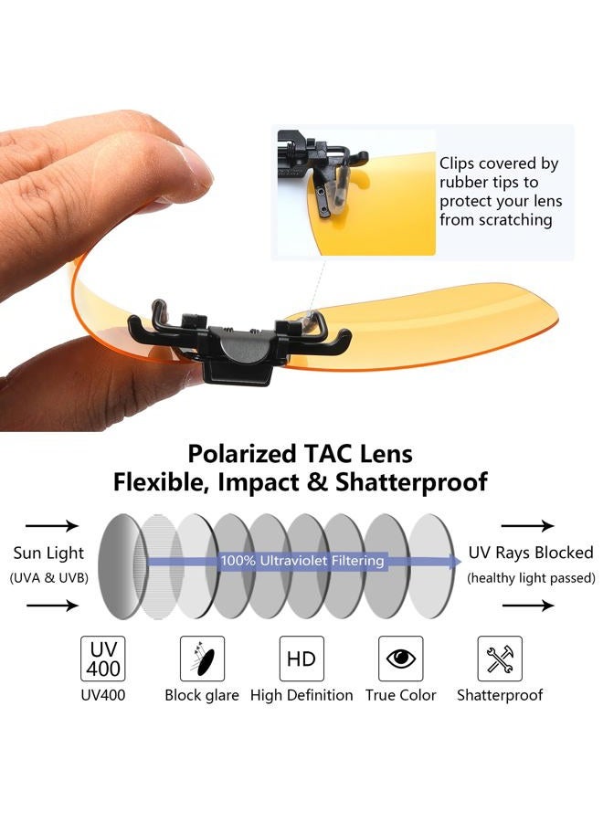 CAXMAN JESSIEDANTON HD Night Vision Polarized Clip-on Flip Up Metal Clip Rimless Sunglasses, Lightweight, XL Size, Yellow Lens - Image 2