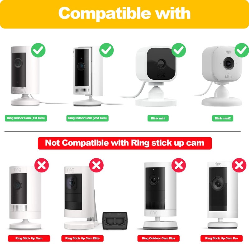 iTODOS 2 Pack Ring Indoor Cam Adhesive Wall Mount Bracket,Strong VHB Stick On,No Drilling Camera Mount for Ring,Two Ways Installation with Tape and Screws - Image 2