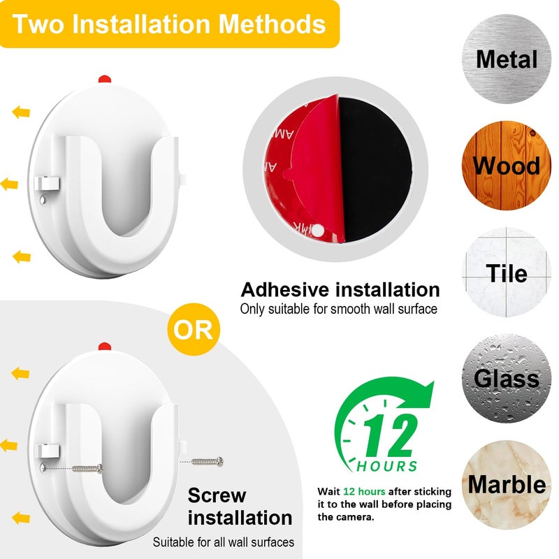 iTODOS 2 Pack Ring Indoor Cam Adhesive Wall Mount Bracket,Strong VHB Stick On,No Drilling Camera Mount for Ring,Two Ways Installation with Tape and Screws - Image 4