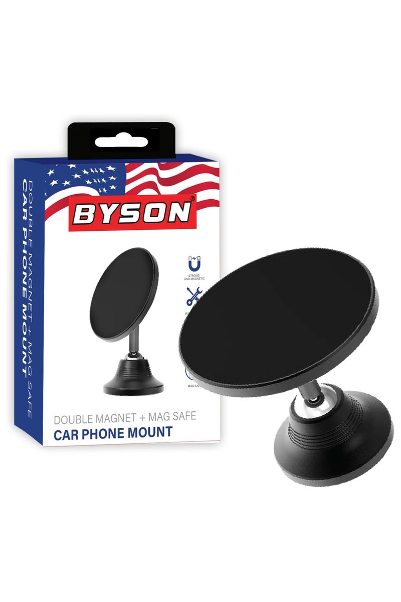 BYSON حامل سيارة بمغناطيس مزدوج - دوران 360 درجة مع قبضة مغناطيسية قوية مع عرض قابل للتعديل، حامل عالمي للوحة القيادة أو فتحة التهوية لقيادة آمنة ومريحة - Image 1