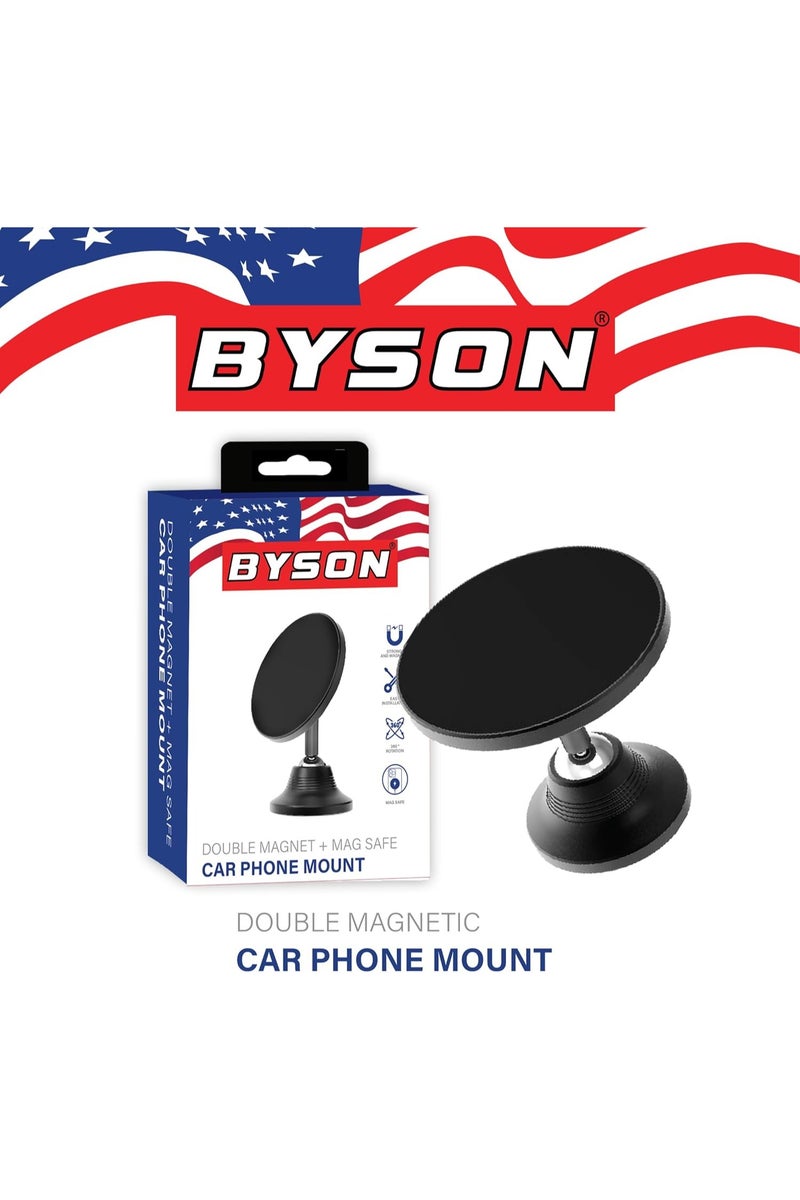 BYSON حامل سيارة بمغناطيس مزدوج - دوران 360 درجة مع قبضة مغناطيسية قوية مع عرض قابل للتعديل، حامل عالمي للوحة القيادة أو فتحة التهوية لقيادة آمنة ومريحة - Image 5