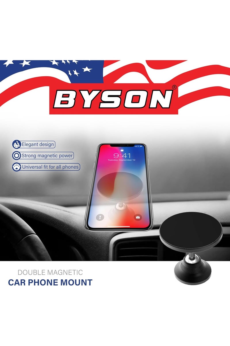 BYSON حامل سيارة بمغناطيس مزدوج - دوران 360 درجة مع قبضة مغناطيسية قوية مع عرض قابل للتعديل، حامل عالمي للوحة القيادة أو فتحة التهوية لقيادة آمنة ومريحة - Image 3