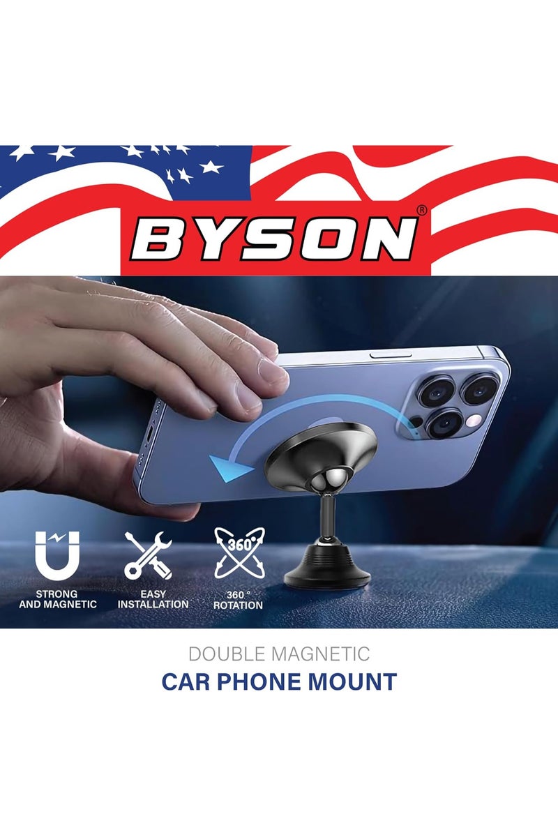 BYSON حامل سيارة بمغناطيس مزدوج - دوران 360 درجة مع قبضة مغناطيسية قوية مع عرض قابل للتعديل، حامل عالمي للوحة القيادة أو فتحة التهوية لقيادة آمنة ومريحة - Image 4