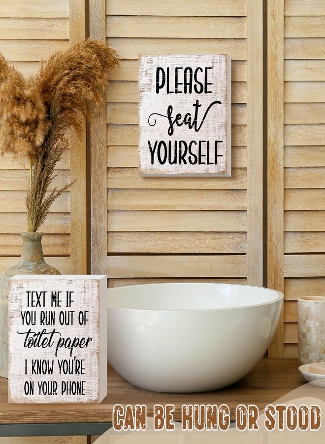 جيتك لوحة خشبية لتزيين حمام ريفي من قطعتين من Jetec، لوحة جدارية مرحة للحمام، لوحة خشبية ريفية للحمام، من فضلك اجلس بنفسك، ديكور حمام منزلي (أصفر) - Image 2