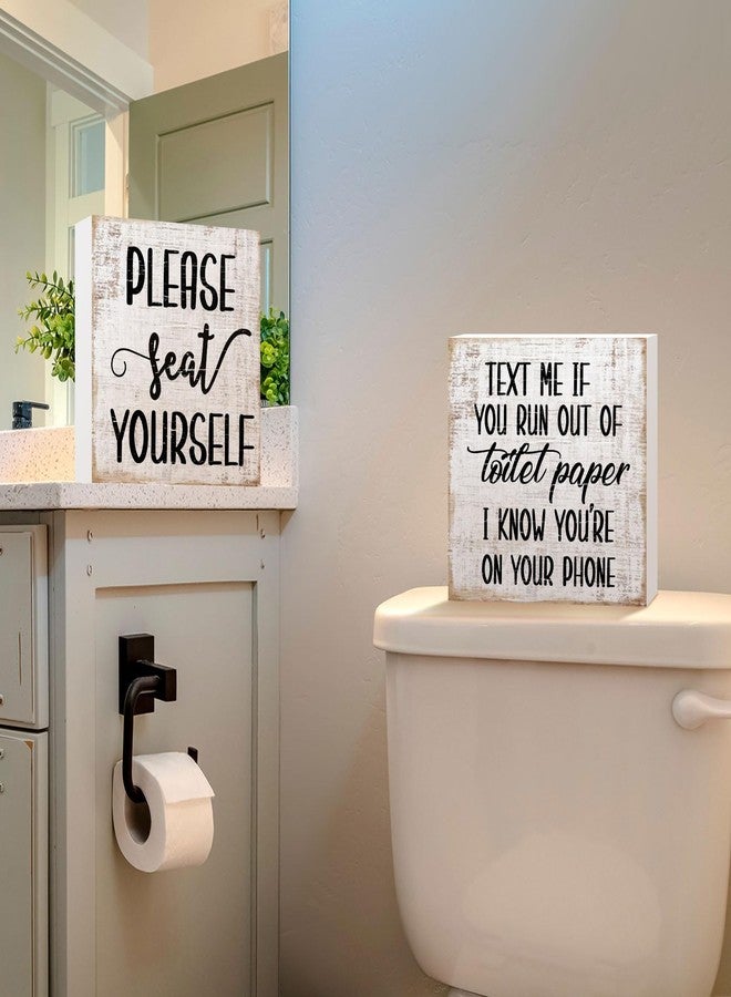 جيتك لوحة خشبية لتزيين حمام ريفي من قطعتين من Jetec، لوحة جدارية مرحة للحمام، لوحة خشبية ريفية للحمام، من فضلك اجلس بنفسك، ديكور حمام منزلي (أصفر) - Image 4