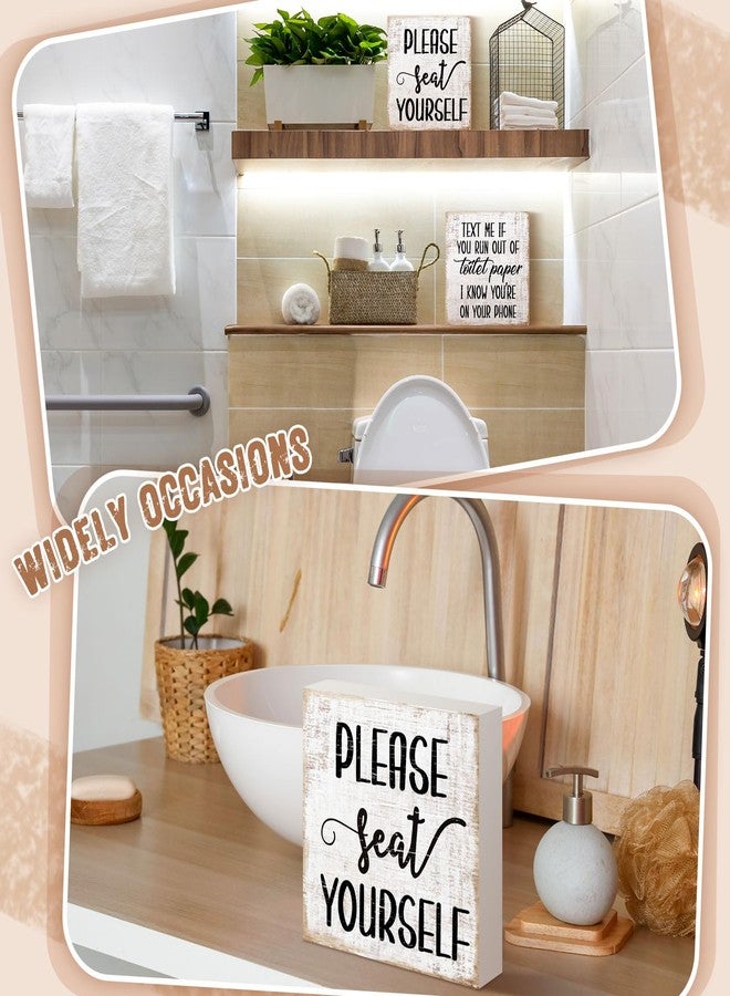 جيتك لوحة خشبية لتزيين حمام ريفي من قطعتين من Jetec، لوحة جدارية مرحة للحمام، لوحة خشبية ريفية للحمام، من فضلك اجلس بنفسك، ديكور حمام منزلي (أصفر) - Image 5