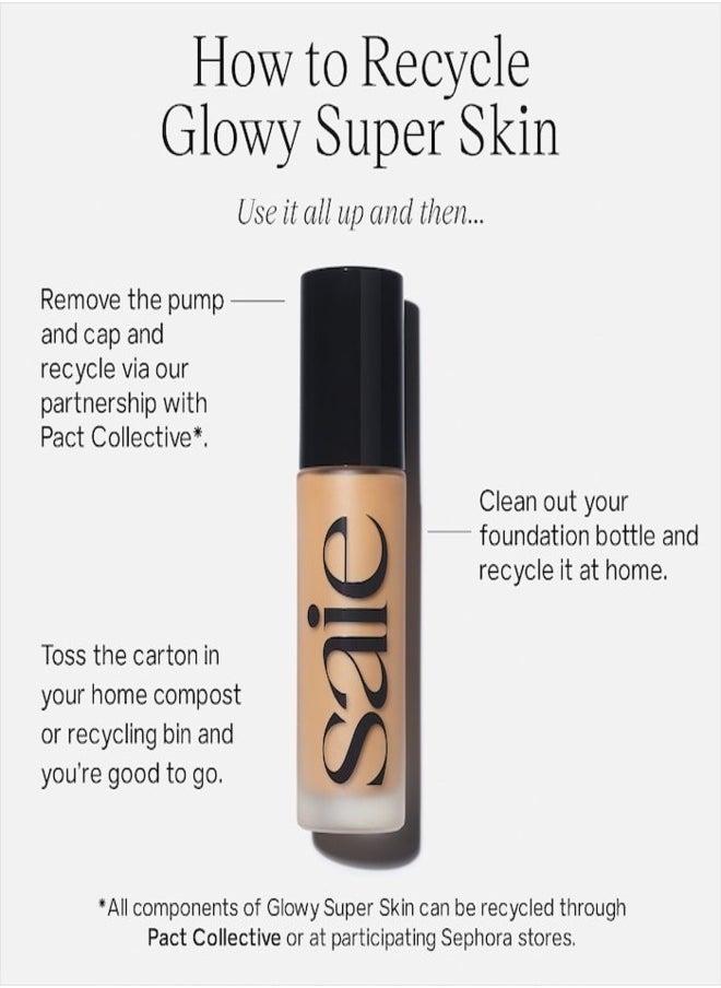 Saie - SAIE  Glowy Super Skin Tint Foundation with Hyaluronic Acid , 8 Light Warm Undertones 30ml - Lightweight, Hydrating Coverage - Image 1