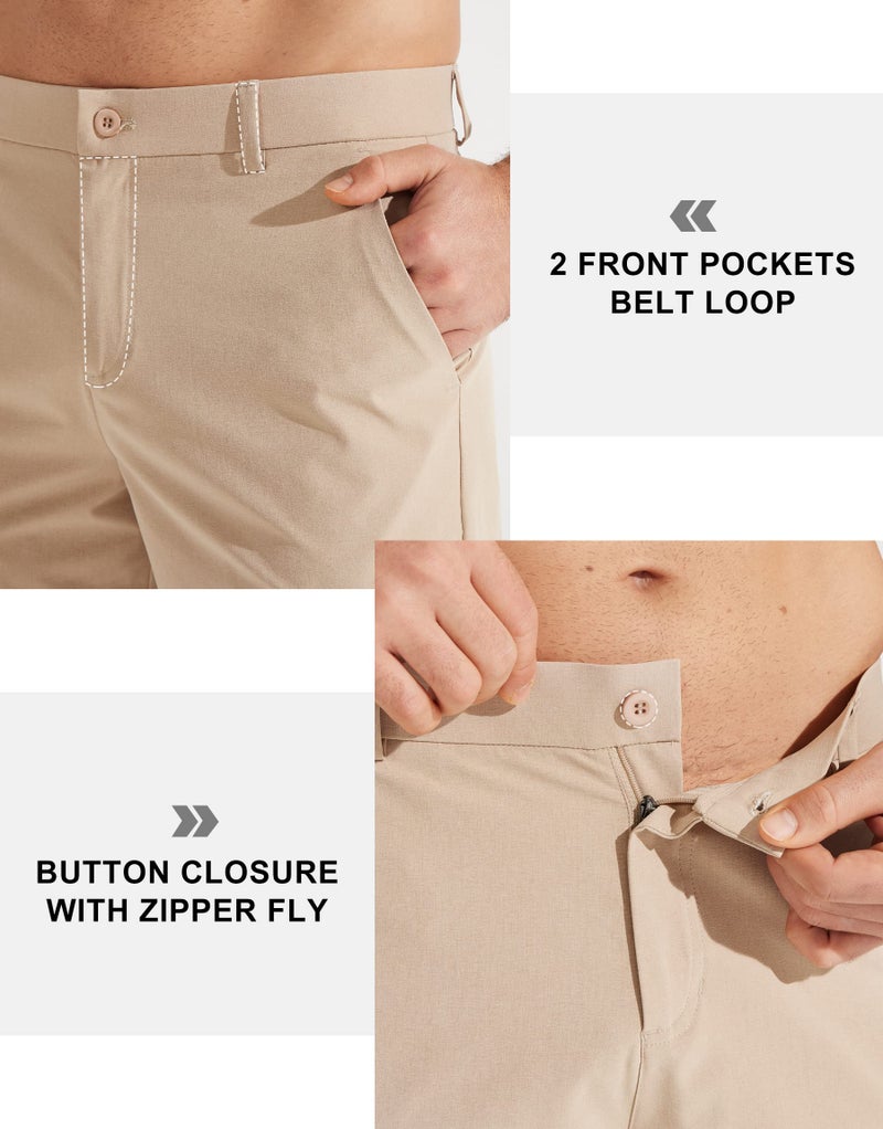 Libin Mens Golf Pants Stretch Work Dress Pants 30" Quick Dry Lightweight Business Casual Pant for Men Comfy Water Resistant, Khaki, 30W x 30L - Image 4