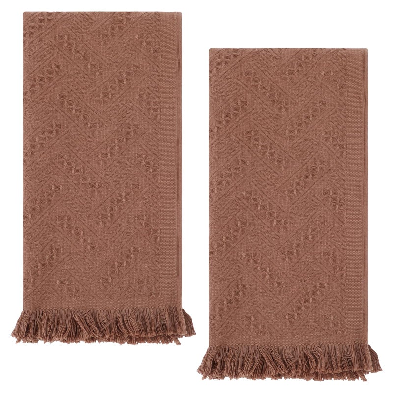 XLIUAX 2 Pcs Boho Bathroom Hand Towel, 13 x 30 Inch Turkish Cotton Decorative Face Towel Soft Hand Towels for Farmhouse Boho Bathroom Decor Kitchen Hotel Spa(Brown) - Image 1