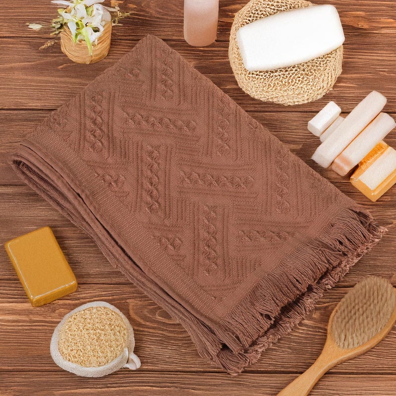 XLIUAX 2 Pcs Boho Bathroom Hand Towel, 13 x 30 Inch Turkish Cotton Decorative Face Towel Soft Hand Towels for Farmhouse Boho Bathroom Decor Kitchen Hotel Spa(Brown) - Image 5