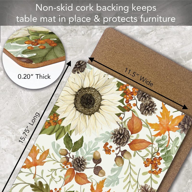 Cala Home Farmhouse Fall Premium Decorative Hardboard Cork Back Placemats 4 Pack Manufactured in The USA Easily Wipes Clean - Image 5