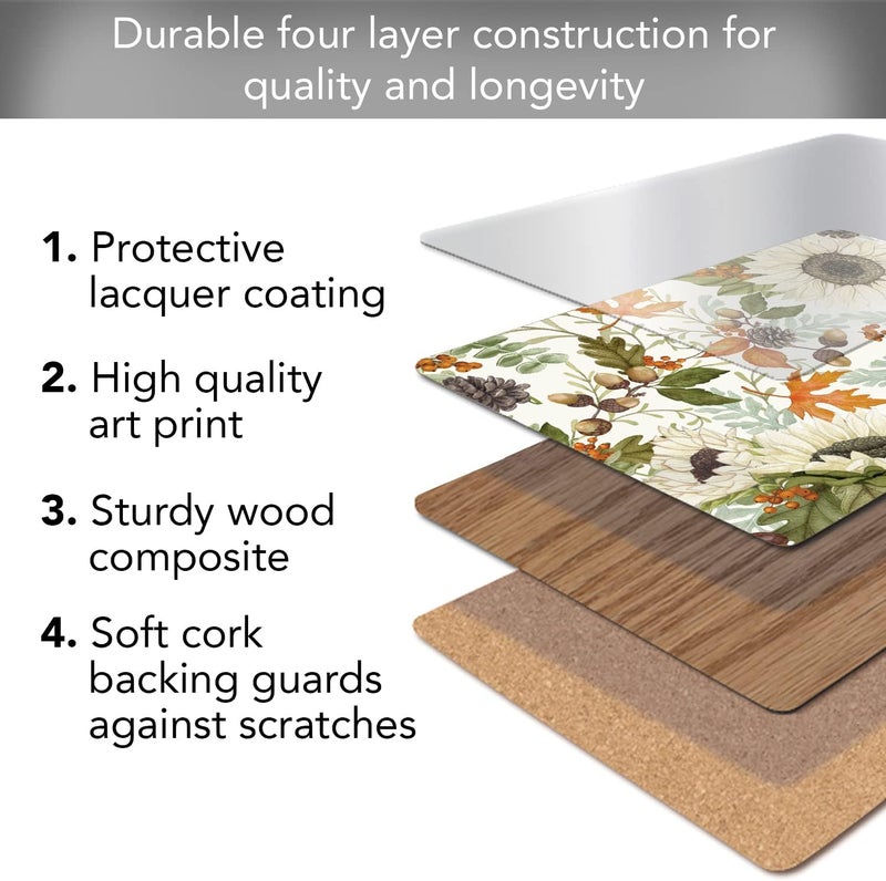 Cala Home Farmhouse Fall Premium Decorative Hardboard Cork Back Placemats 4 Pack Manufactured in The USA Easily Wipes Clean - Image 3