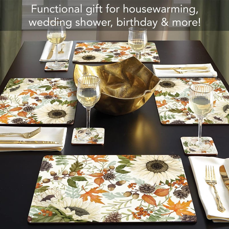 Cala Home Farmhouse Fall Premium Decorative Hardboard Cork Back Placemats 4 Pack Manufactured in The USA Easily Wipes Clean - Image 2
