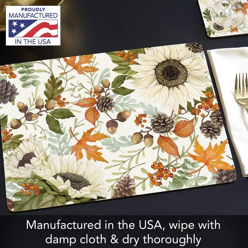 Cala Home Farmhouse Fall Premium Decorative Hardboard Cork Back Placemats 4 Pack Manufactured in The USA Easily Wipes Clean - Image 4