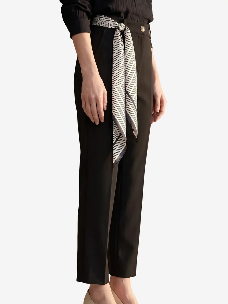 My Fashion Black MY FASHION High-Waist Straight-Leg Crepe Trousers with Belt for Women | Best Price UAE