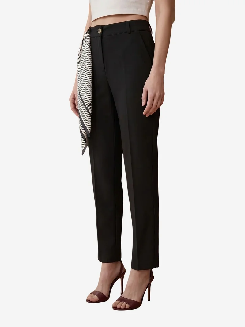 My Fashion Black MY FASHION High-Waist Straight-Leg Crepe Trousers with Belt for Women | Best Price UAE