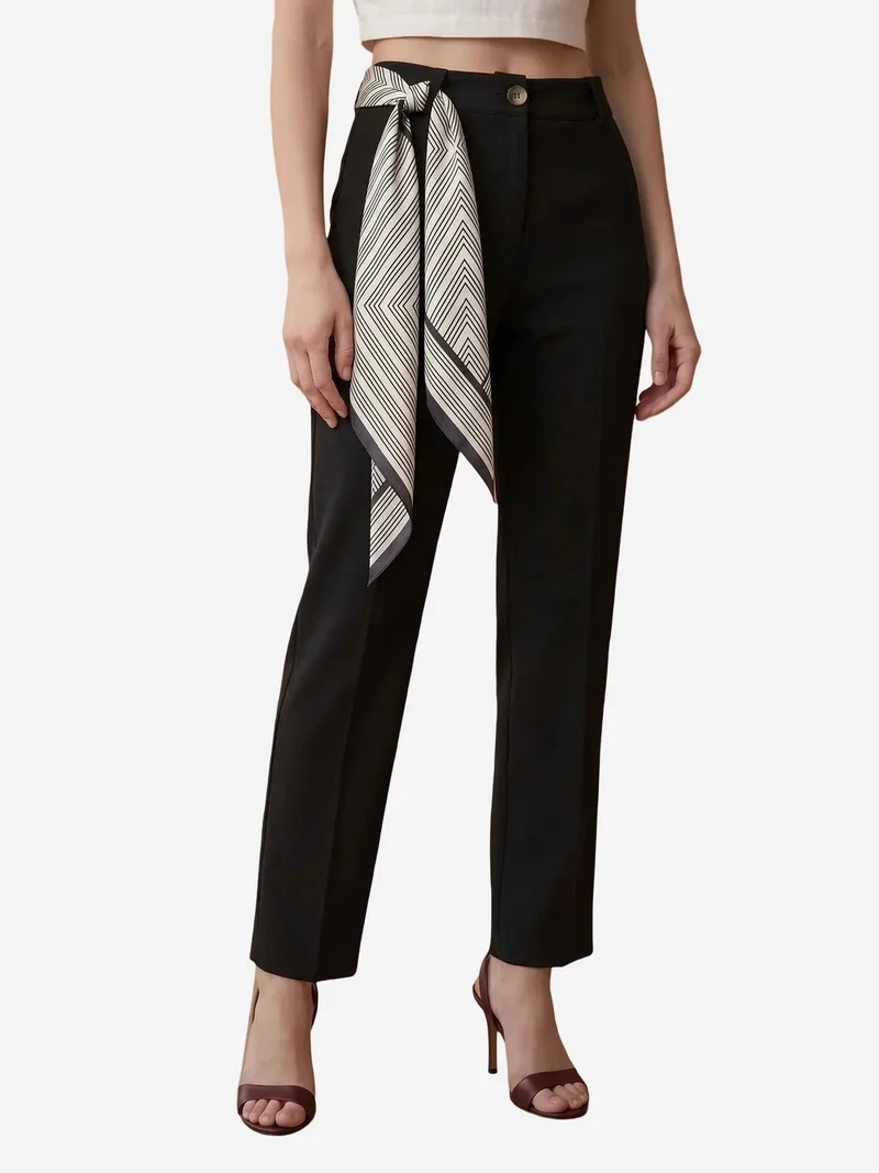 My Fashion MY FASHION High-Waist Straight-Leg Crepe Trousers with Belt