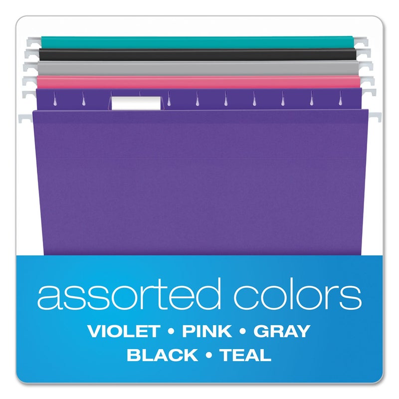 Pendaflex Reinforced Hanging File Folders, Letter Size, 1/5 Cut, Assorted Jewel-Tone Colors, 25/BX (4152 1/5 ASST2) - Image 3