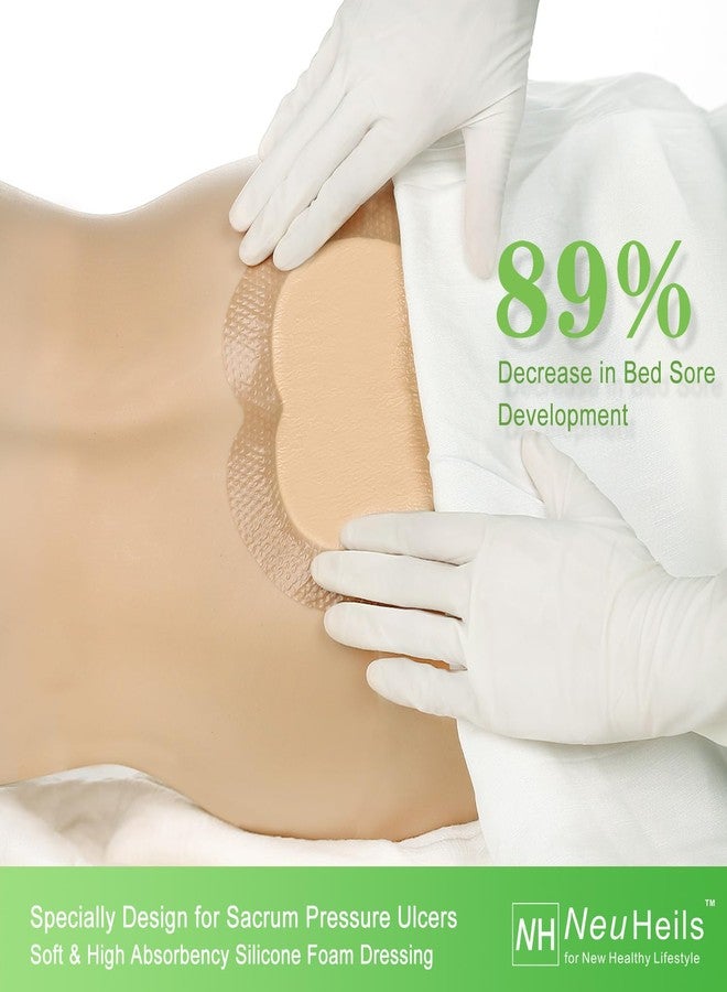 NEUHEILS Sacrum Silicone Foam Dressing with Gentle Border for Sacral Ulcer, Pressure Ulcer, Butt Bed Sore, Size 7''x7'' (4.9''x5.3'' Pad), 5 Pack, High Absorbency Silicone Adhesive Wound Bandage by NeuHeils - Image 3