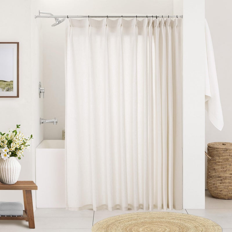 DUKIYO Natural Pinch Pleated Linen Curtains 72 Inches Long 72 Inch Wide for Living Room Bathroom Light Filtering Semi Sheer Shower Bath Curtain 72x72 Boho Neutral Pinch Pleated Drape Hooks Rings 1 Panel - Image 1