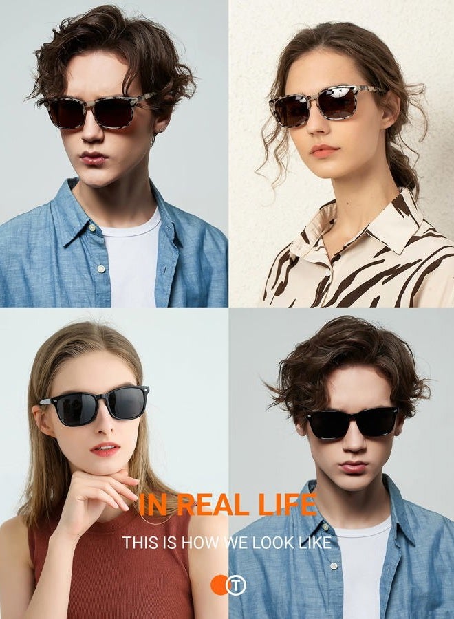 TIJN Square Polarised Sunglasses for Women Men Fishing Driving Sunglasses Lightweight Retro Sun Glass UV 400 Protection, 05-black+tortoise(2pack), L - Image 2
