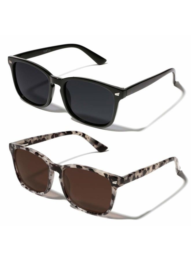 TIJN Square Polarised Sunglasses for Women Men Fishing Driving Sunglasses Lightweight Retro Sun Glass UV 400 Protection, 05-black+tortoise(2pack), L - Image 1