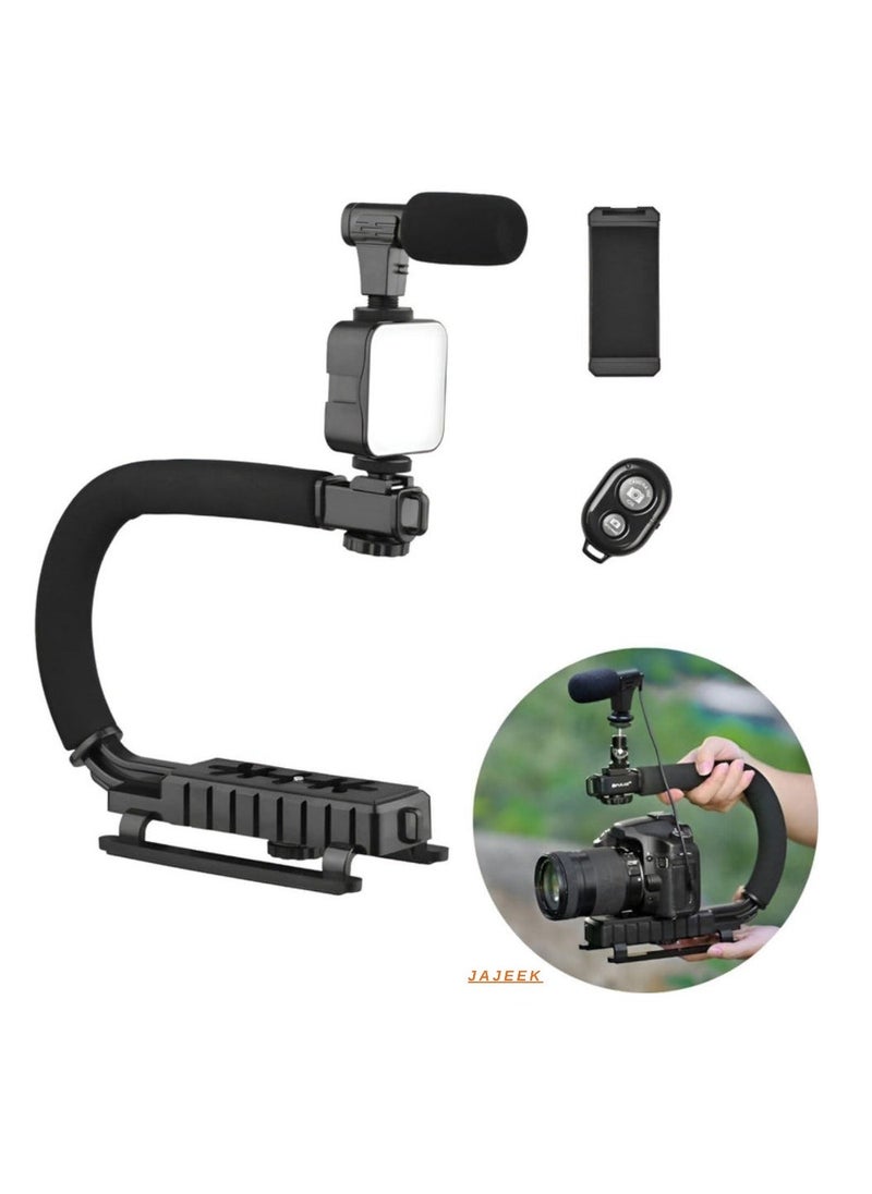 JAJEEK Video Making Kit – Portable Camera Stabilizer, Fill Light, Microphone, Portable Vlog Holder Mount Kit for Universal Photography – Ideal for Vlogging, Content Creation, Live Streaming, YouTube, and Mobile Photography  - Image 1