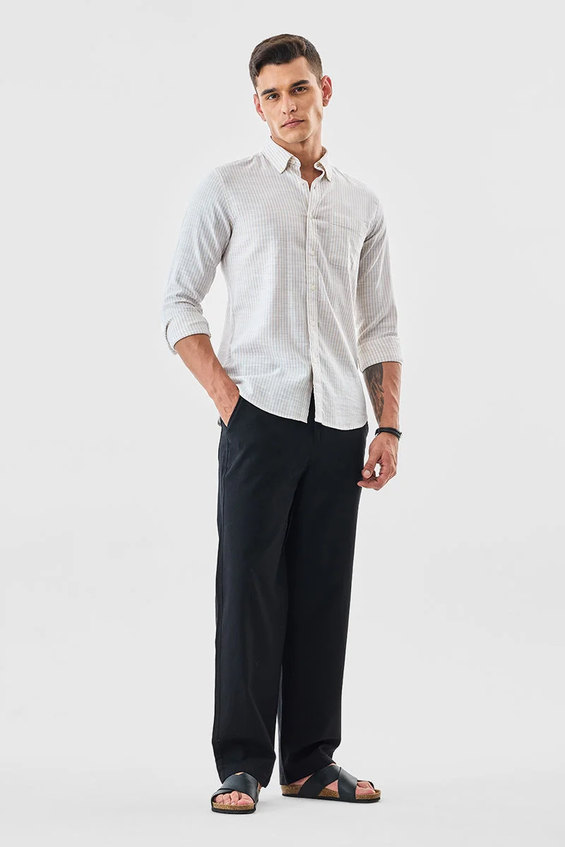 SNITCH Black Solid Relaxed Casual Trousers