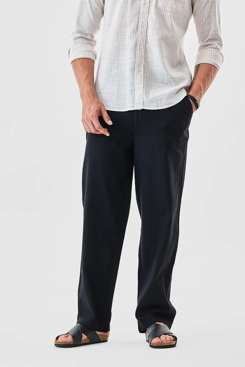 SNITCH Black Solid Relaxed Casual Trousers