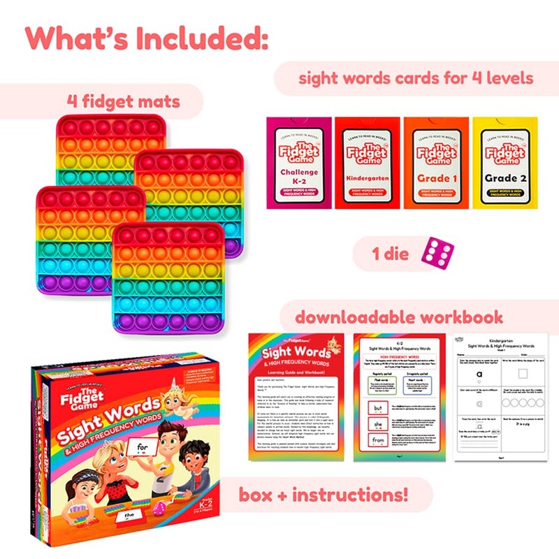 THE FIDGET GAME Sight Words - Reading Flashcards and Pop Fidget Toys for Kids K to Second Grade - Learning Activities and Games for High-Frequency Dolch Sight Words - Includes Mats and Dice - Image 3