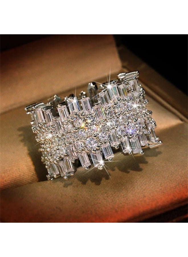 AZQ 925 Sterling Silver Shiny Full Diamond Gemstone Ring 18K Gold Cocktail Ring Cubic Zirconia Promise Ring CZ Diamond Multi Row Rings Eternity Engagement Wedding Party Ring for Women Z.132 (US Code 8) - Image 2