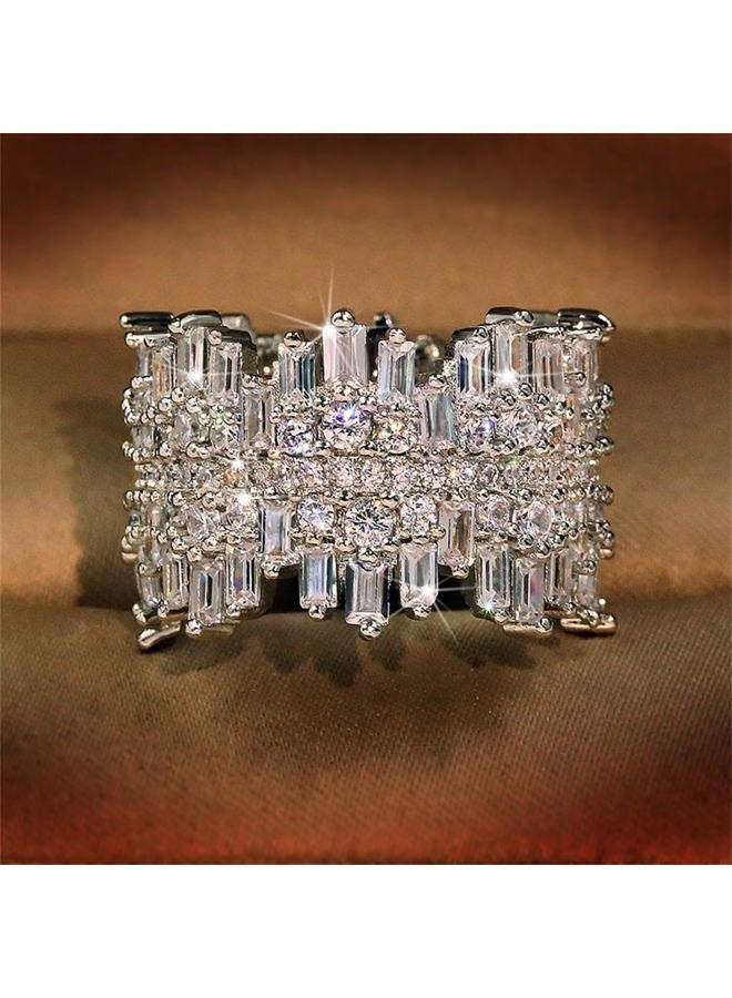 AZQ 925 Sterling Silver Shiny Full Diamond Gemstone Ring 18K Gold Cocktail Ring Cubic Zirconia Promise Ring CZ Diamond Multi Row Rings Eternity Engagement Wedding Party Ring for Women Z.132 (US Code 8) - Image 1