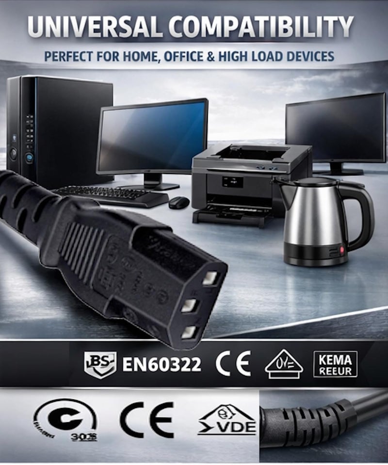 MELFI British Standard Extra Heavy Duty Power Cable Type G Plug to IEC C13, 2 Meter - Image 3