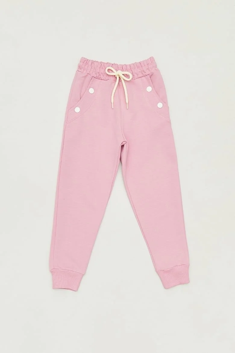 FullaModa Button Detailed Lace Waist Jogger Girl's Sweatpants