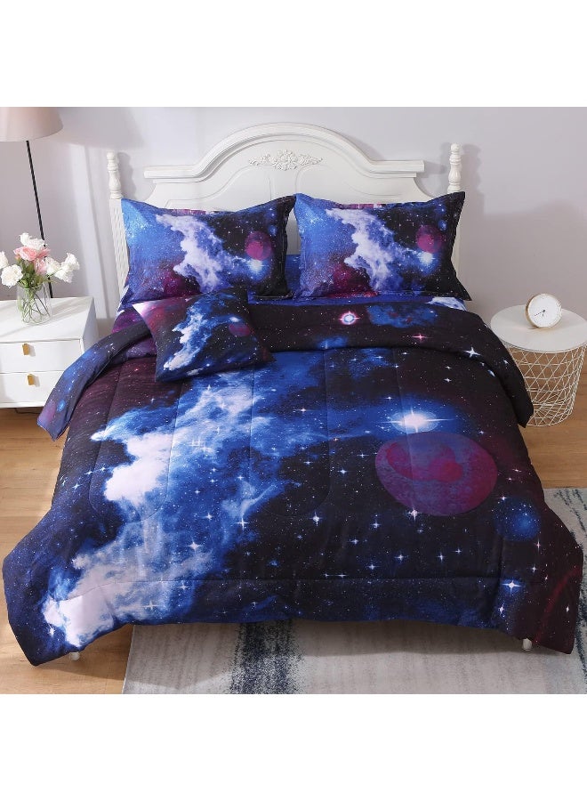 JQinHome Queen Galaxy Comforter Sets 6 Piece Bed in A Bag, Outer Space Themed Bedding for Children Boy Girl Teen Kids  - Image 1