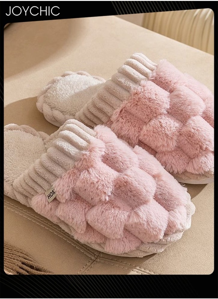 Joychic Female Autumn and Winter Home Flat Slippers Cotton Warm Windproof Breathable Anti-slip Bedroom Slippers for Women Pink  - Image 4