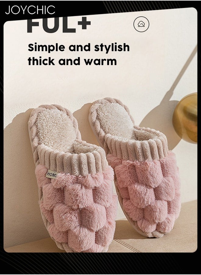 Joychic Female Autumn and Winter Home Flat Slippers Cotton Warm Windproof Breathable Anti-slip Bedroom Slippers for Women Pink  - Image 2