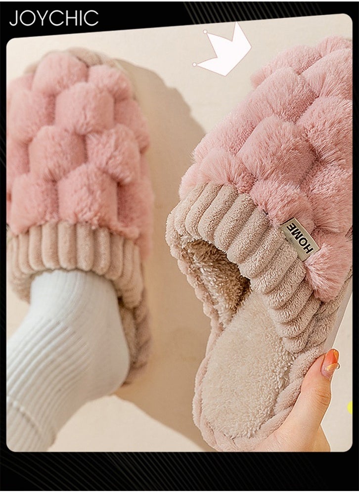 Joychic Female Autumn and Winter Home Flat Slippers Cotton Warm Windproof Breathable Anti-slip Bedroom Slippers for Women Pink  - Image 3