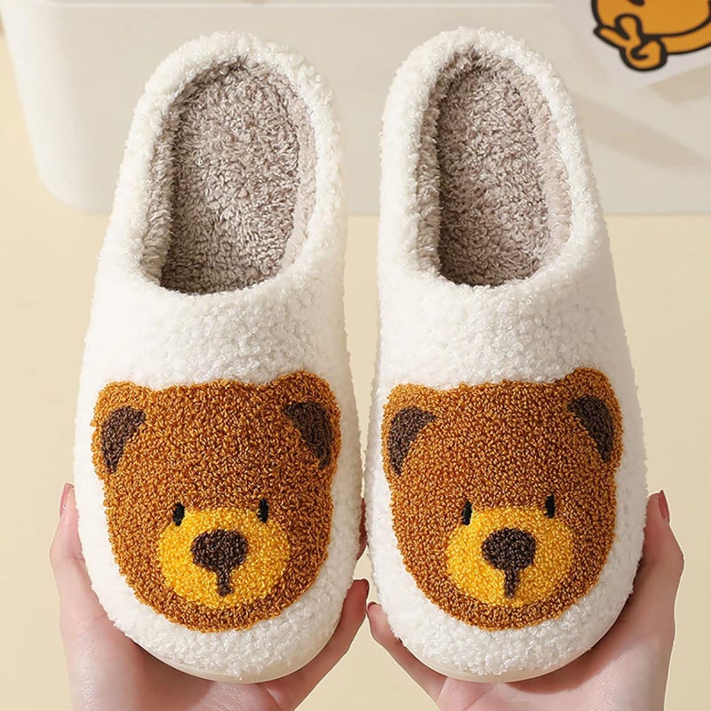 ULEL Women's Men's Cute Teddy Bear Slippers Fuzzy Memory Foam Kawaii Cartoon Animal Slippers Winter Warm Fluffy Shoes White Bear-41-42 - Image 2