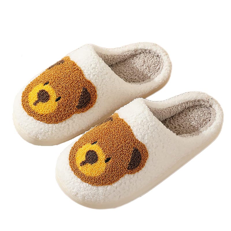 ULEL Women's Men's Cute Teddy Bear Slippers Fuzzy Memory Foam Kawaii Cartoon Animal Slippers Winter Warm Fluffy Shoes White Bear-41-42 - Image 1