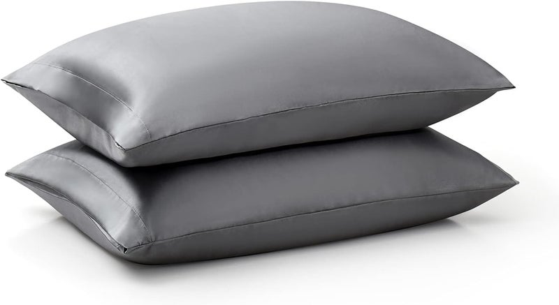GO WELL Solid Satin Silk Pillow Covers Pack of 2 for Hair and Skin-with Satin Scrunchies |Satin Pillow coves for Hair and Skin|scrunchies for Women 3-Piece|Silk Pillow case (Dark Grey) - Image 3