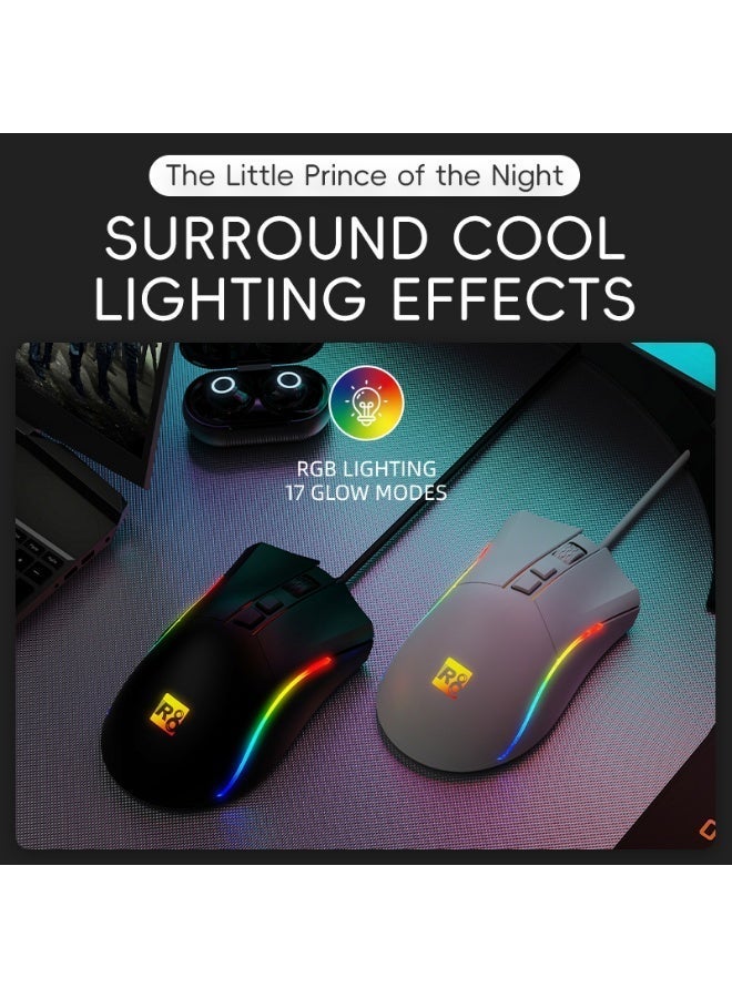 أر8 ماوس الألعاب  G209 سلكي بمنفذ USB - دقة بصرية 7200 نقطة في البوصة / أزرار قابلة للبرمجة بسبعة اتجاهات - إضاءة خلفية ملونة RGB - ماوس ألعاب مريح لأجهزة الكمبيوتر المحمولة والمكتبية | أسود - Image 3