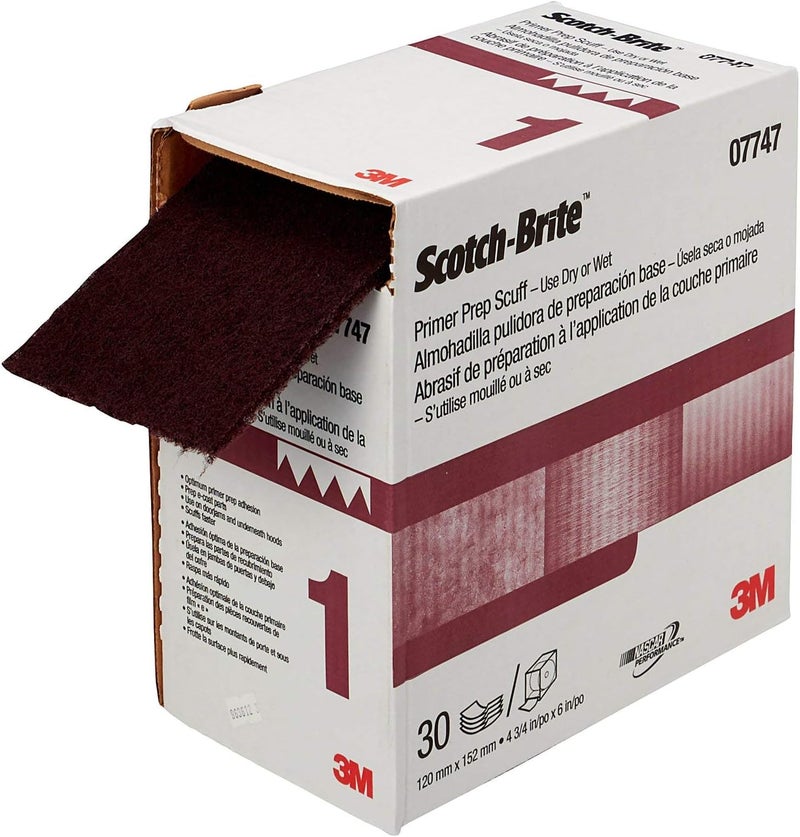 Cubitron Scotch-Brite Primer Prep Scuff 07747, Aluminum Oxide, 15' Length x 4-3/4" Width, Maroon - Image 1