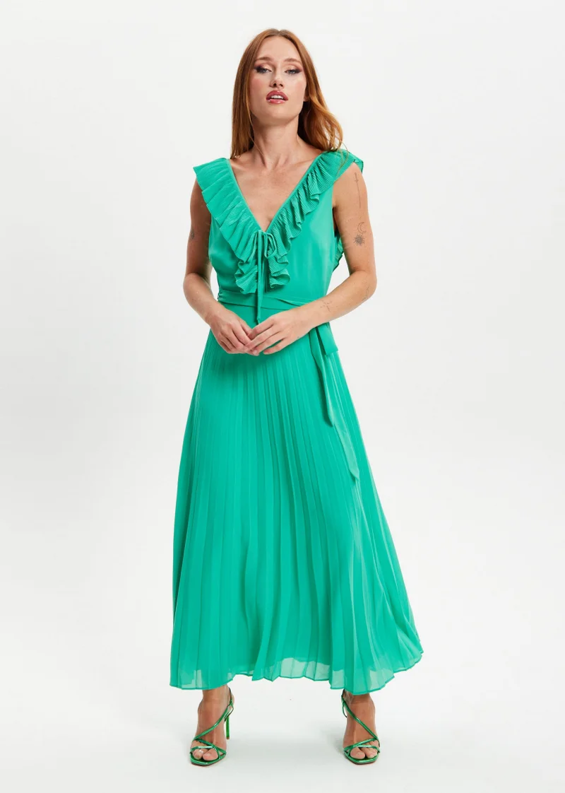Liquorish Frilled Pleated Maxi Dress