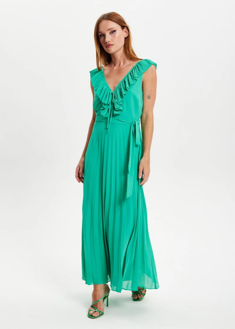 Liquorish Frilled Pleated Maxi Dress