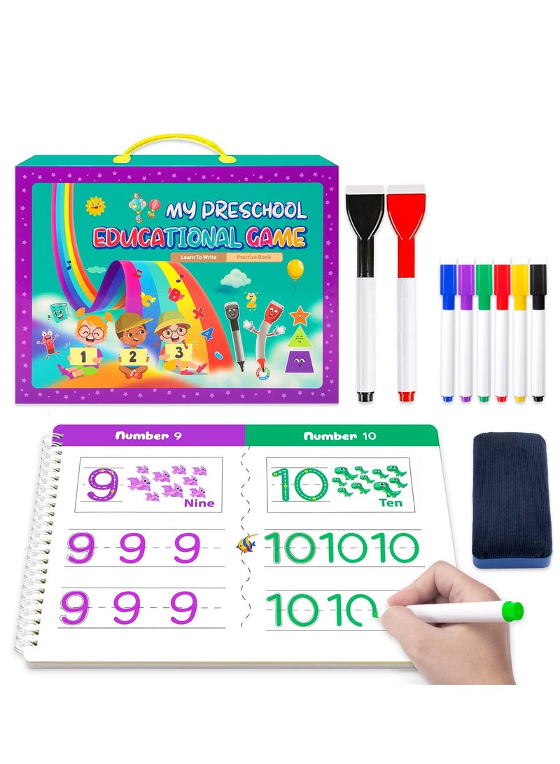 Zikra Handwriting Practice Book for Kid Toddler Preschool Learning Activity for 3 4 5 Year Olds 40 Pages Montessori Early Educational Toy Kindergarten Letter Tracing Book with 8 Dry Erase Markers - Image 1
