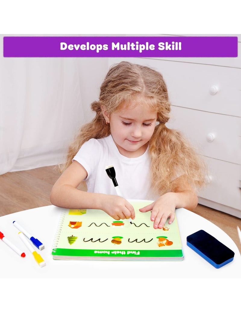 Zikra Handwriting Practice Book for Kid Toddler Preschool Learning Activity for 3 4 5 Year Olds 40 Pages Montessori Early Educational Toy Kindergarten Letter Tracing Book with 8 Dry Erase Markers - Image 3